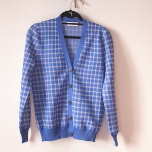 Tory Burch Women's Sheer Picnic Plaid Boyfriend Button Up Plunge Neck Cardigan S